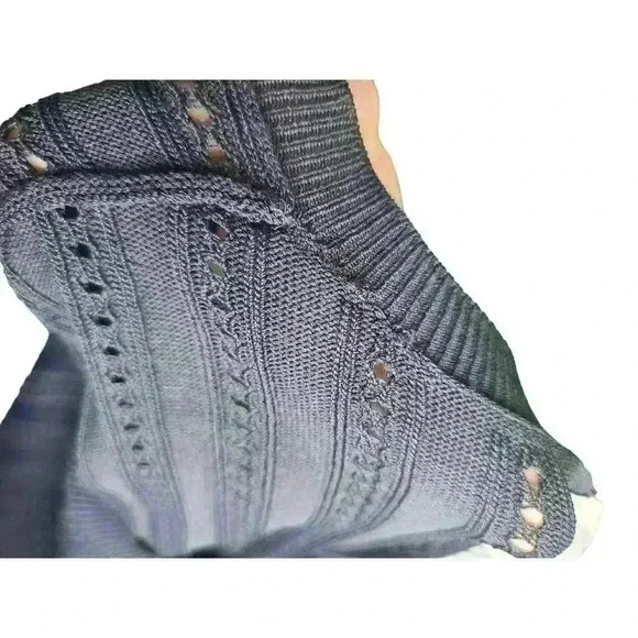 Pearl by LELA ROSE Short Sleeve Pointelle Knit Top Perforated Blue Size M - Picture 8 of 8